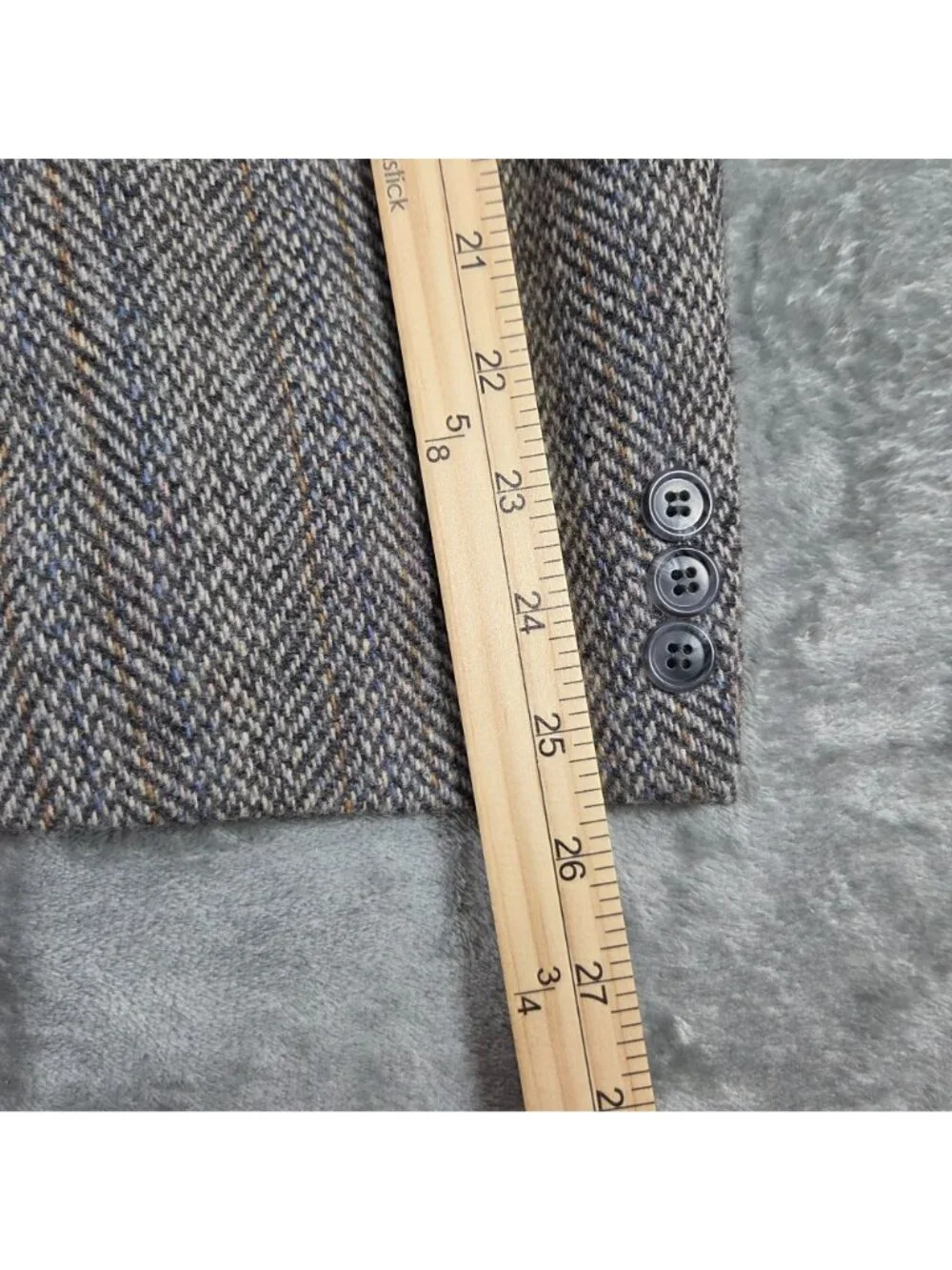 Vintage Woolrich Sport Coat Mens 46R Blue Herringbone Wool Tweed Blazer Jacket